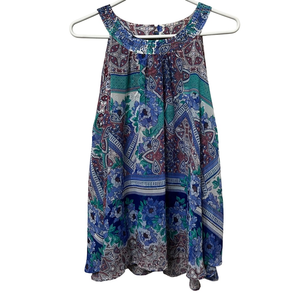 J/M Sportswear NEW Scenic Route‎ Vivid Blue Paisley Floral Halter Tank Top XL